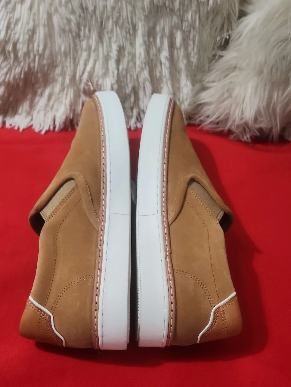 Allen Edmonds Alpha Tan Suede Slip-On Sneakers with White Sole